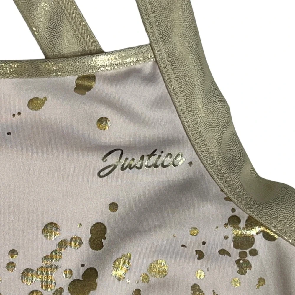 Justice Biketard Girls XL 16/18 Pink Gold‎ Strappy Back Dance Gymnastics Sparkle